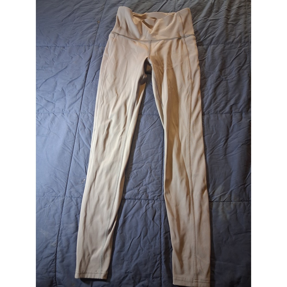 Lululemon Grey High Rise Ribbed Side Pocket Leggings Size 6 LW5BKRS